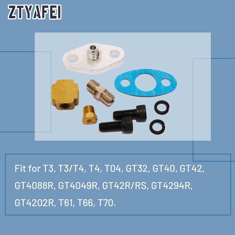 ZTYAFEI Universal Turbocharger Oil Feed and Drain Return Line Kit-Compatible with T3 T4 GT35 T70 T66 T61 T60 T04E T04 GT32 GT40 GT42 GT4088R GT4049R GT42R/RS GT4294R GT4202R - Image 2